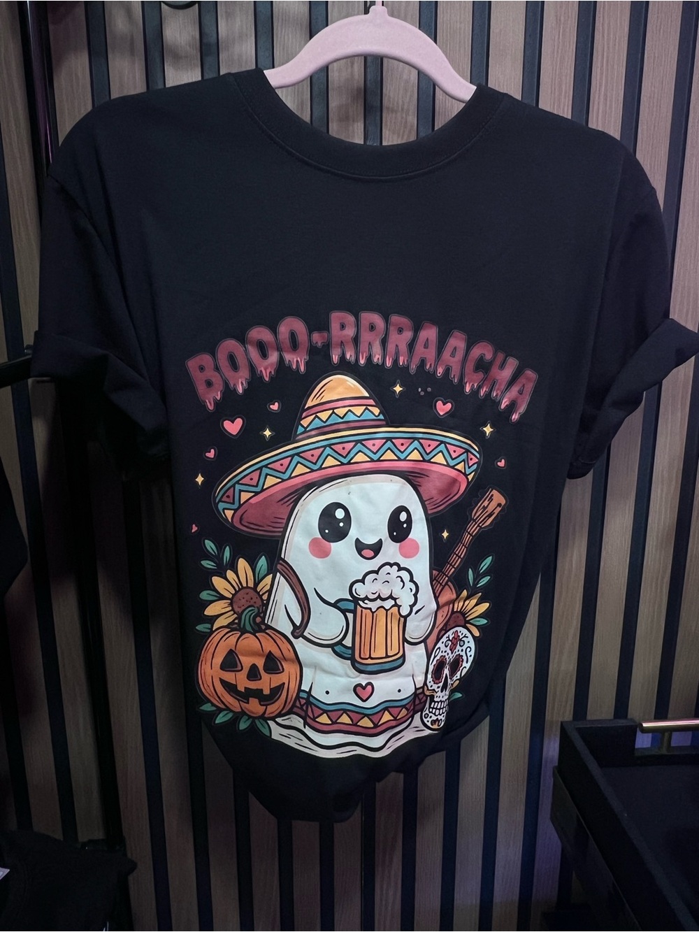 Black Graphic Tee - Boo-Rrraacha Ghost with Sombrero